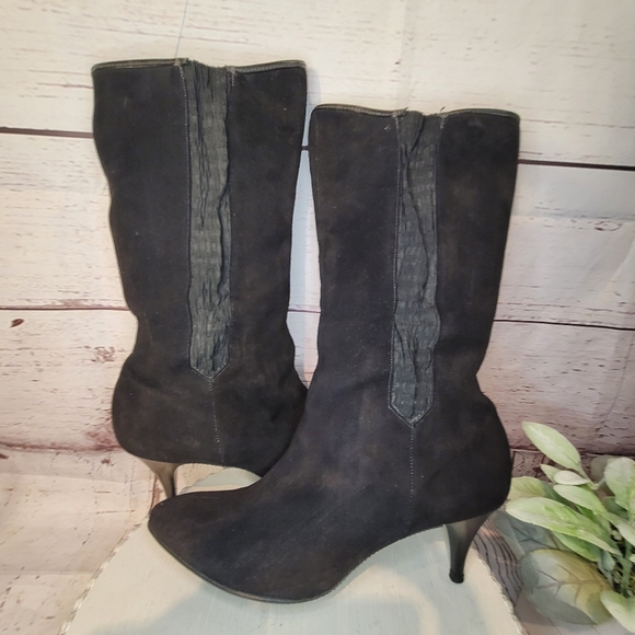 Kickerino Alaskan Black Suede Women's Kitten Heel Calf Boots Approx Size 8M - Picture 6 of 14